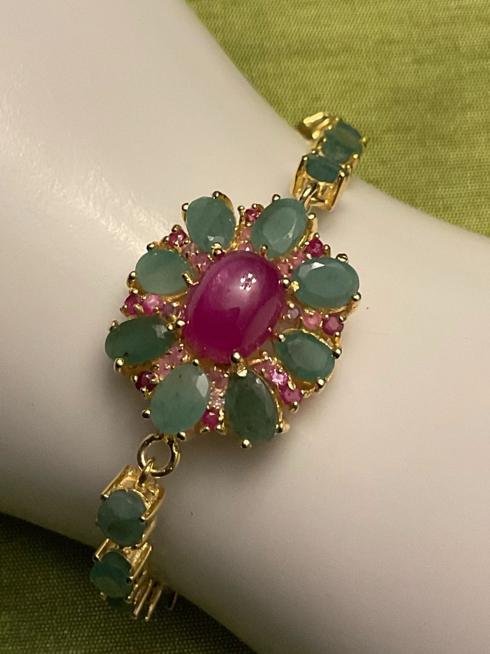Exceptional Luxury, Genuine Ruby Cabochon & Emerald Bracelet
See Video